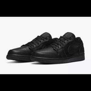 Nike Air Jordan 1 Low “Triple Black” Shoes Tumbled Leather 553558-091 Mens Sizes